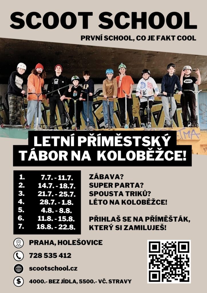 Přihlášky na letní příměstské tábory na freestyle koloběžce.